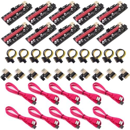 10pcs PCI-E pcie Riser 009 Express 1X 4x 8x 16x Extender PCIE USB Riser 009S GPU Dual 6Pin Adapter Card SATA 15pin for BTC Miner