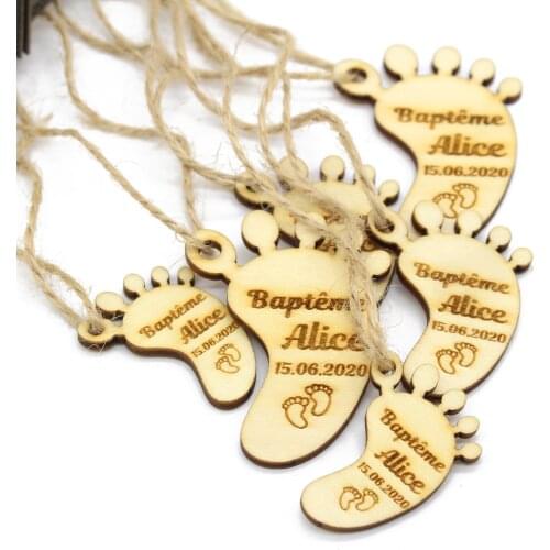 100Pcs Personalized Engraved Wooden Baptism Tags Custom Wood Christening Label Tags Gifts Tags Birthday Party Favor Tags