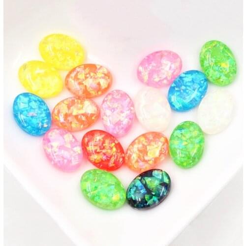 10x14mm 40pcs/Lot Oval Style New Fashion Mix Color Built-in metal foil Flat back Resin Cabochons Cameo -O7-15