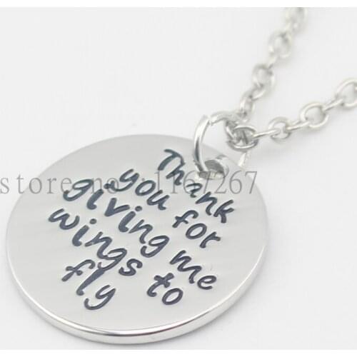 2016 Hot ! handstamped Jewelry "Thank you for giving me wings to fly" Mother necklace Teacher necklace Mentor Jewelry