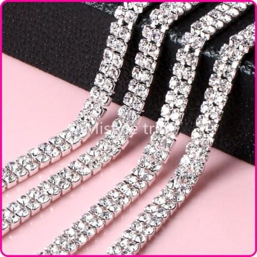 3MM Glass Rhinestone Chain Trimming Sew On Silver Base Density Trim Strass Crystal Cup Chains For Dress