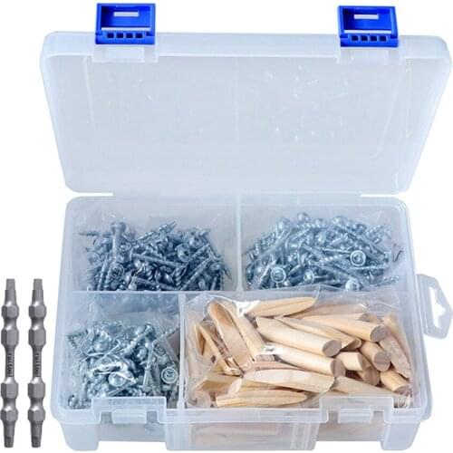 402Pcs/Box Woodworking Self-tapping Screw Oblique Hole Screw Fine Coarse Thread Wood Screw Woodworking Punching Accessories