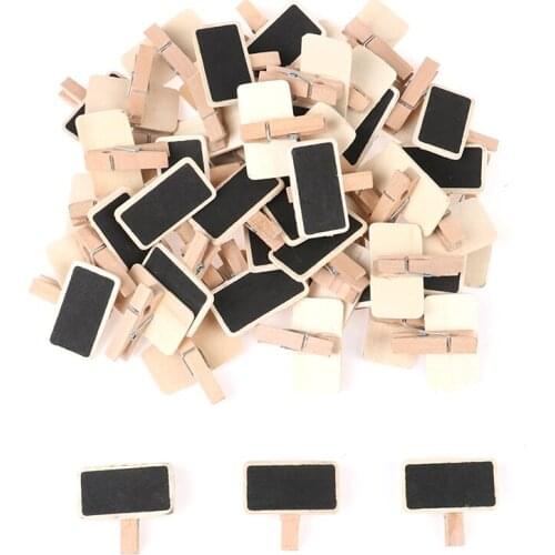 50pcs Mini Wood Blackboard Message Slate Rectangle Clip Panel Card Memos Label Digit Table for price Tags