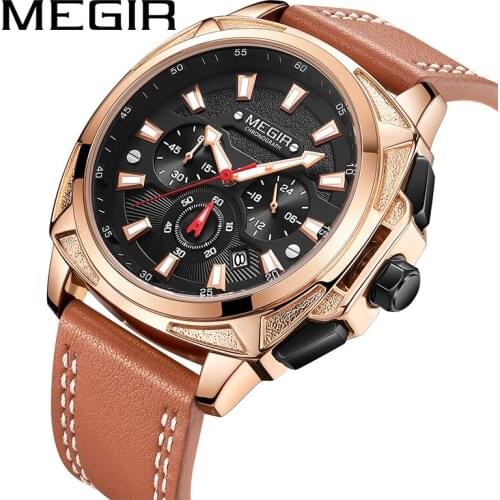 Reloj Hombre MEGIR Top Brand Luxury Chronograph Wrist Watches Mens Waterproof Leather Men Sport Quartz Watch Relogio Masculino