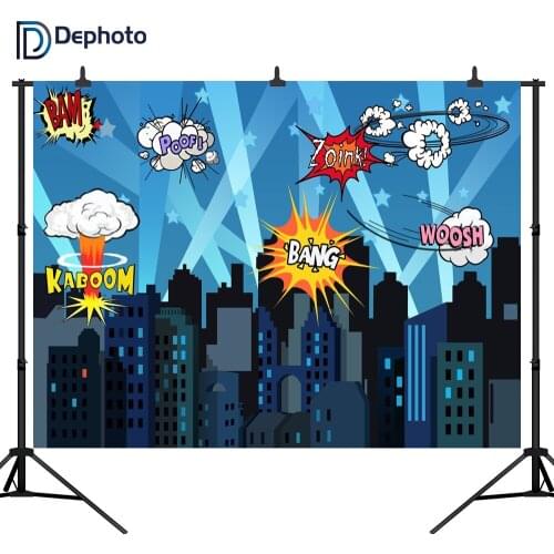 DePhoto photography backdrop Superhero City Night Children birthday Party Background decoration photocall for photography