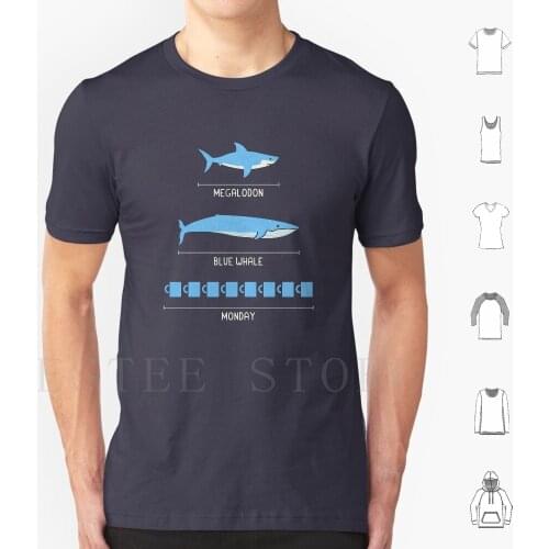 The Longest Things T Shirt Print Cotton Blue Classic Blue Pantone Shark Whale Monday Office Coffee Funny Cute Science Comics