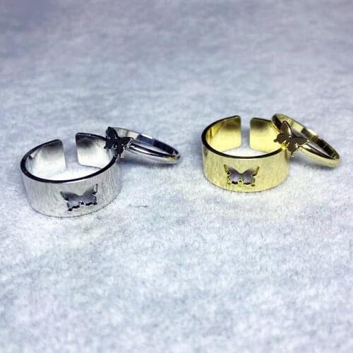 Punk Fashion Butterfly Rings For Women Men Gold Silver Color Lover Couple Butterfly Ring Set Opening Engagement Wedding Jewelry