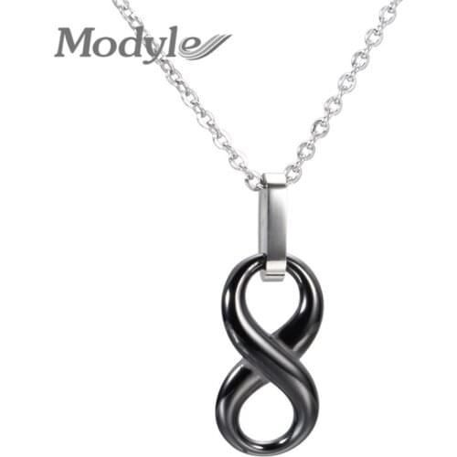Modyle Fashion Ceramic Infinity Pendant Necklaces For Women Black White Innocuous Ceramic Necklace Jewelry
