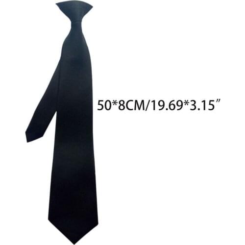50x8cm Mens Uniform Solid Black Color Imitation Silk Clip-On Pre-Tied Neck Ties for Police Security Wedding Funeral