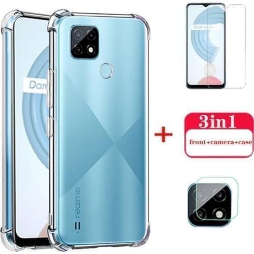 Soft transparent silicone cover for oppo realme c21 c 21 6.5" camera lens protective film screen protectors glas realmi c21 case