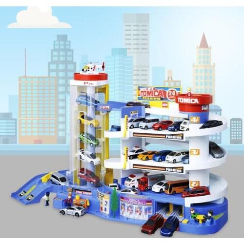 Tomica Car Building Parking Lot Alloy Electric Rail Car Set Children Birthday Gift Toy Deformation Police Station Fire Station