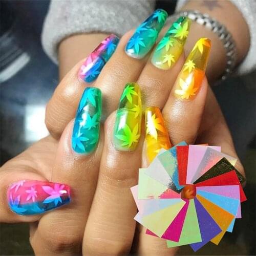 16pcs Holographic 3D Nail Art Stickers Leaf Design Laser Self-Adhesive Decals Decorations Manicure DIY Accessories