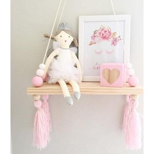Wall Hanging Storage Shelf Nordic Nursery Kids Decor Tassels Wood Toys Model Baby Kid Room Furnish Artic Home Decoration