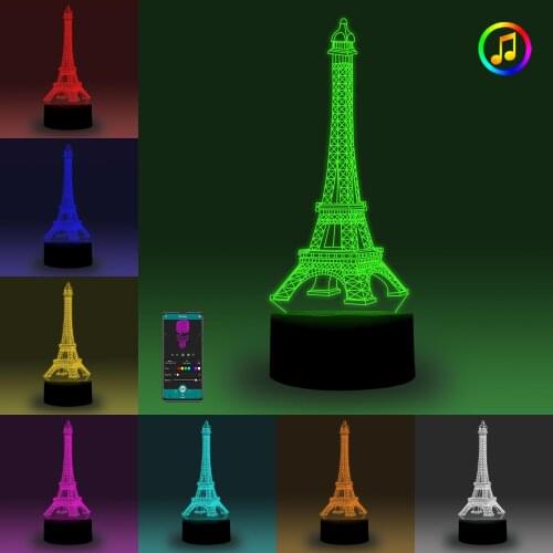 Landmark Night light Touch/Remote/Smart App Control 3D illusion Lamp Eiffel Tower 7&16M Colors Room Decoration