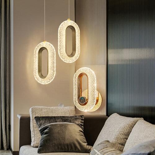 Nordic LED Pendant Lights Living Dining Room Bedroom Bedside Metal+Acrylic Gold Indoor Hanging Lamp Fixtures Home Decorations