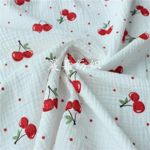 New Double-Layer Crepe Small Cherry Infant Cotton Cloth Leisure Tops Pajamas Fabric