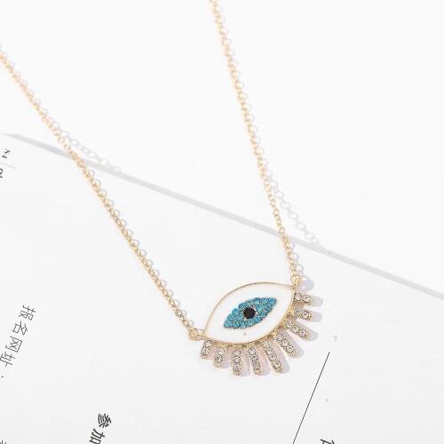 Boho Enamel Evil Eye Pendant Necklace for Women Charm Long Chain Filled Rhinestone Crystal Necklaces Female Choker Jewelry