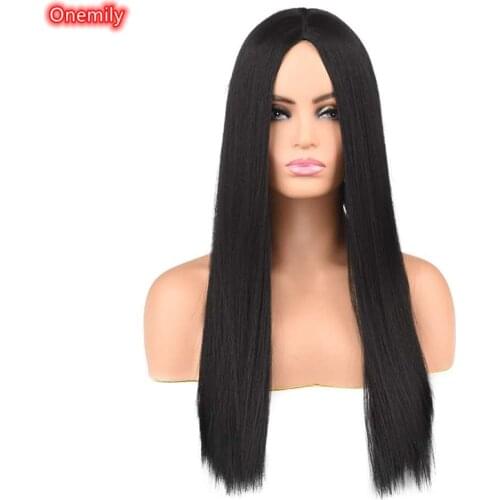 Onemily Black Very Long Very Thick Straight Wig Heat Resistant Fiber Synthetic Natural Wigs for Women