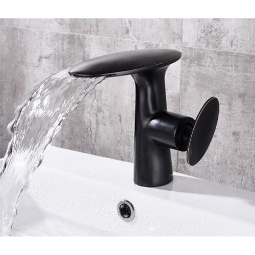 Free shipping Black Color Contemporary single hole /handle bathroom waterfall basin sink faucet MIXER TAP NEW