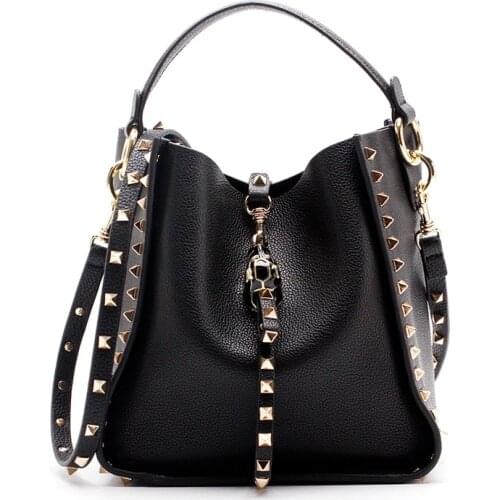 Genuine Leather Famous Brand Rivet Crossbody Bags For Women Messenger Shoulder Bag Luxury Handbags Women Bags Designer Female