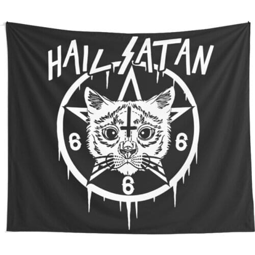 Mysterious Divination Baphomet Occult Home Wall Black Cool Decor Cat Coven Witchcraft Cat Tapestry Wall Hanging Tapestries