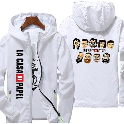 Casual La Casa De Papel Jacket Spring Autumn reflective zipper Windbreaker waterproof Jackets men street Hooded thin Coats