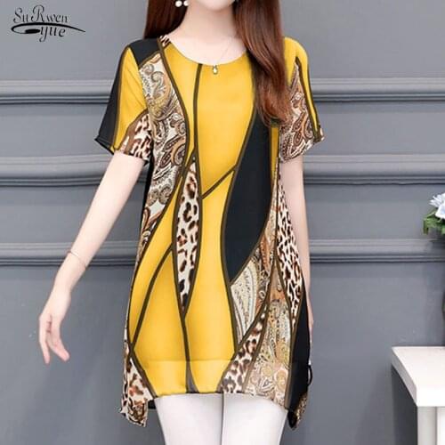 2021 Elegant Short Sleeve Casual Printed Women Clothing Summer Fashion Women Chiffon Blouses O-neck Loose Women Tops 5131 50