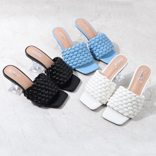 Womens Fashion Sandals 2021 Summer New hand-Woven Crystal High-Heel Slippers Comfortable And Versatile Casual 7.5CM