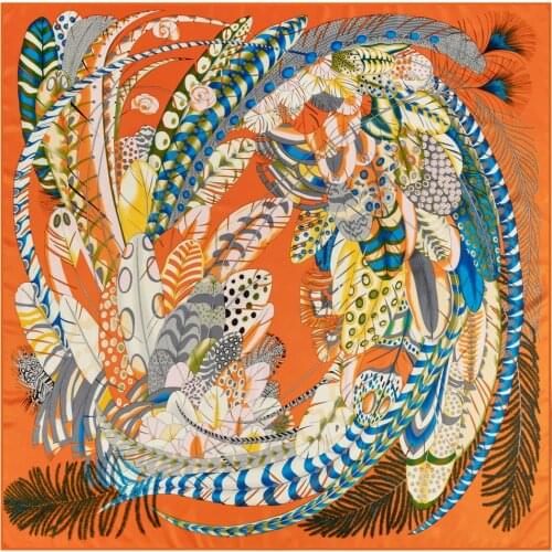 POBING 100% Silk Scarf Women Large Shawls Melt Chain Print Stoles Square Bandana Spain Kerchief Scarf Female Foulards 130CM