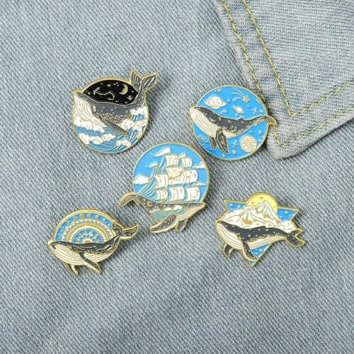 Save the Ocean Enamel Pin Astronaut and Whale Adventure in Space Ocean Brooches Bag Lapel Pin Badge Jewelry Gift for Friends