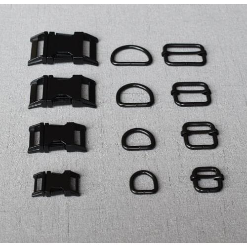 10 Sets 15mm 20mm 25mm 32mm Black DIY Dog Collar Emboitement Zinc Alloy Buckle Adjust Buckles Sewing Backpack Straps 3S-LXK-h