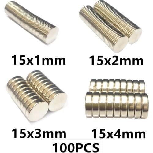 100PCS/LOT Magnet 15*1 15*2 15*3 15*4 N35 Disc NdFeB MAGNET 15x1 15x2 15x3 15x4 Round Speaker Neodymium Magnets