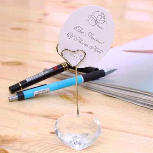 100pcs/lot Wedding Supplies heart shape Crystal Diamonds Ball Place Card Holder Wedding Table Decoration Favors 11.8*5cm