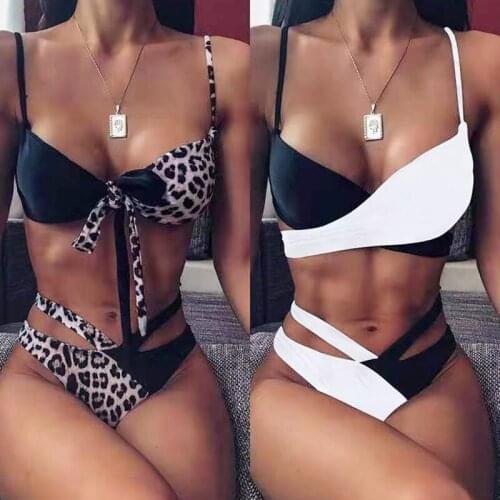 2021 man see you without blinking Sexy swimsuit Maillot Leopard Bikini Swimsuit split cross swimwear