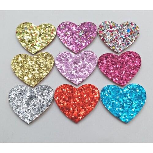 60pcs/lot 3.5x3cm Mix Colors Padded Shiny/Glitter Heart Shape Appliques For BB Clip Accessories DIY Kid Patches