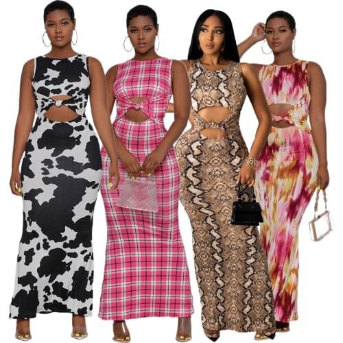 Adogirl Women Dress Long Elegant Party Prom Fashion Sleeveless Tie Dye Snake Print Bodycon Dresses 2021 Party Night Club Maxi