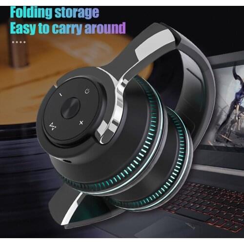 Tourya Wireless Bluetooth 5.1 Headphones 24H Play Time Colorful LED Lights Headset Foldable Over Ear Headphone Stereo for phone