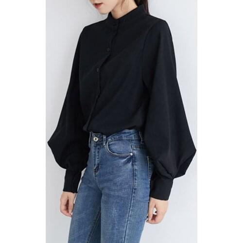 Blusa Feminina 2021 Loose Casual Women Shirt Solid Vintage Blouses Lantern Sleeve Autumn Winter Elegant Ladies Tops 6145