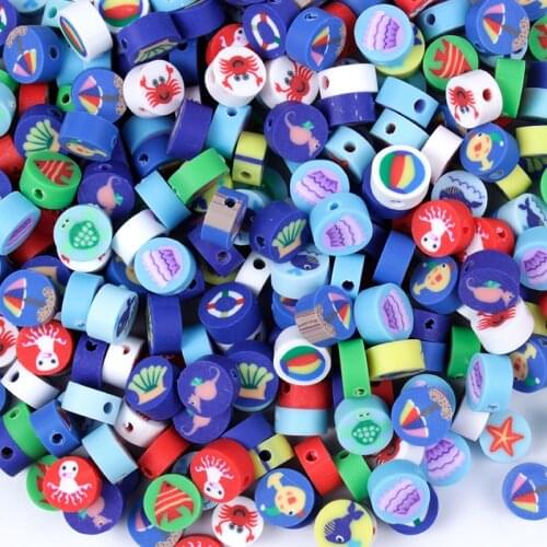 DIY Necklace Bracelet Earring Jewelry Findings Making 50/100Pcs 10mm Mixed Colors Round Animal Pattern Polymer Clay Beads