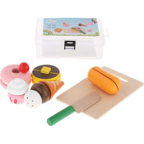 Kids DIY Pretend Play Dessert Toy Wood Cake Ice Cream Food Donuts Hot Dog Set No BPA Indoor Outdoor Game Toys for Children