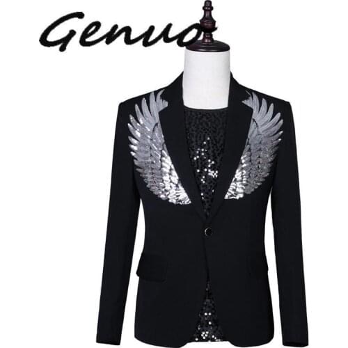 Genuo New 2020 Mens Stylish Slim Sequin Blazer Jacket Men Nightclub Prom Suit Blazer Men Costume Homme Stage Clothes For Singers