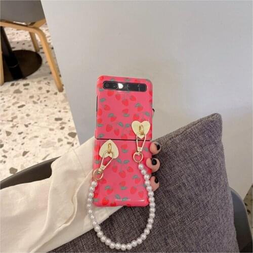 Korean Retro Girl Case for Samsung Z Flip Etui Rose Red Floral Cartoon for Samsung Galaxy ZFLIP F7000 Hard Shell Cover