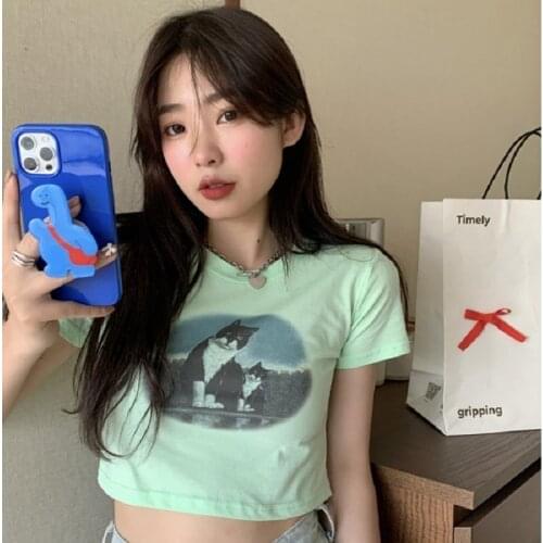 Short Cropped Navel Hot Girl Student Tops Slim 2021 Summer Y2k Tops Short-sleeved T-shirt Female Design Sense Niche Half-sleeved