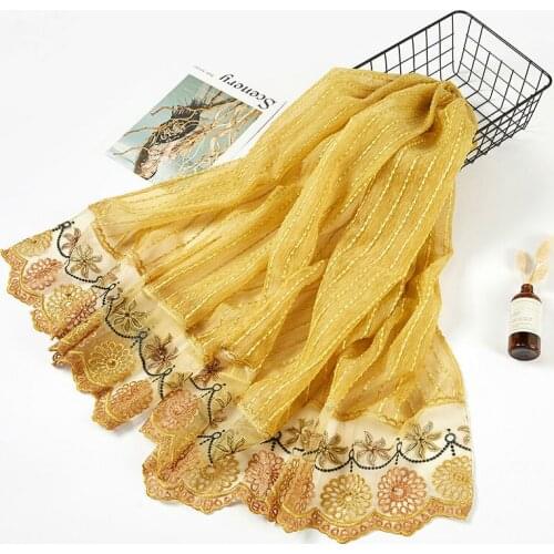 Beautiful Lace Edges Malaysia Hijab Muslim Women Headscarf Fashionable Wedding Hijab Head Wrap Silk Feel Scarf Shawl 180X80CM
