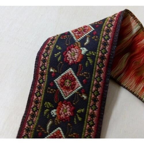 1-3/8'(3.3cmx7M) beautiful brown floral webbing National wind embroidery Polyester Woven Jacquard Ribbon DIY costume lace trim