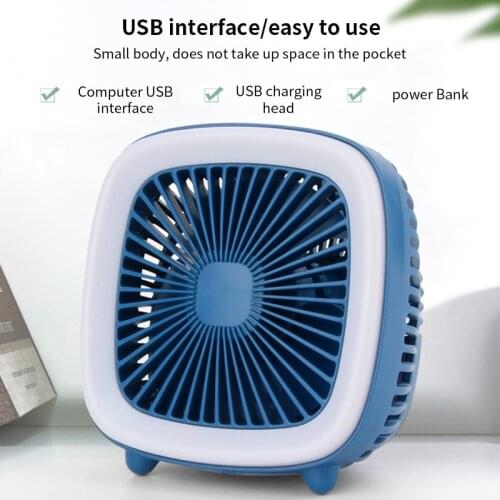 Mini Portable Desktop Fan USB Rechargeable Battery Air Conditioner Cooler 360° Rotation Adjustable Speed LED Night Light Fan