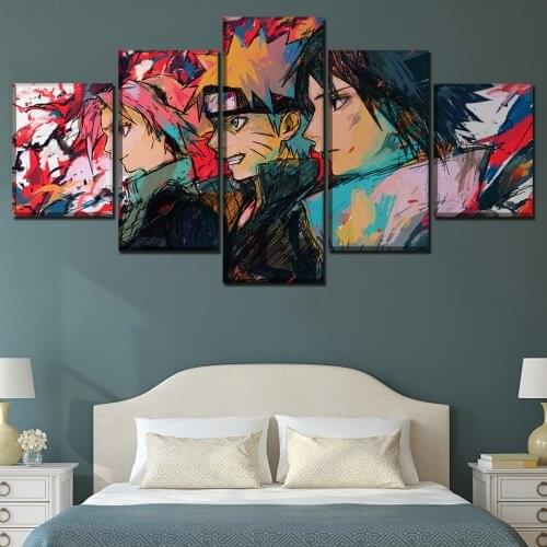 5pcs Anime Naruto Graffiti, Uzumaki, Haruno, Sasuke, Uchiha Poster Wall Art Canvas HD Print Home Decor Painting Modular Pictures