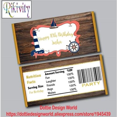 Nautical Theme Birthday Party Hershey Chocolate Candy Bar Wrapper Sticker Wine Water Bottle Label Baby Shower Wedding Decoration