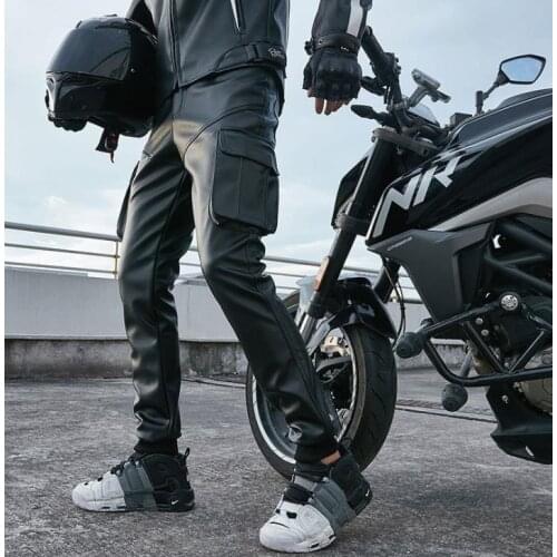 Mens Cargo Leather Pants Men Thicked Baggy Long Trousers Mens Casual Chaparajos Autumn Winter Male Bottoms Plus Size