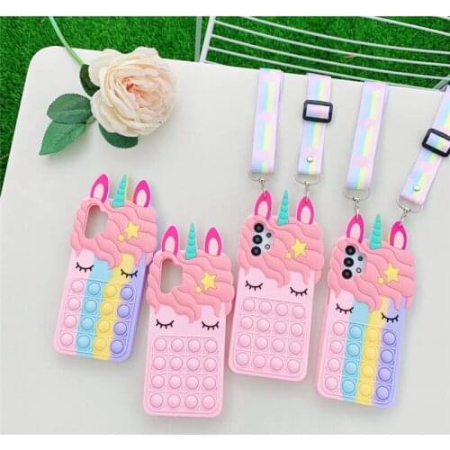 Pop Fidget Toys Bubble Case For Samsung Galaxy S21 S20 FE S10 S9 Plus Note 9 10 20 Ultra Pro Cartoon Unicorn Soft Silicone Cover